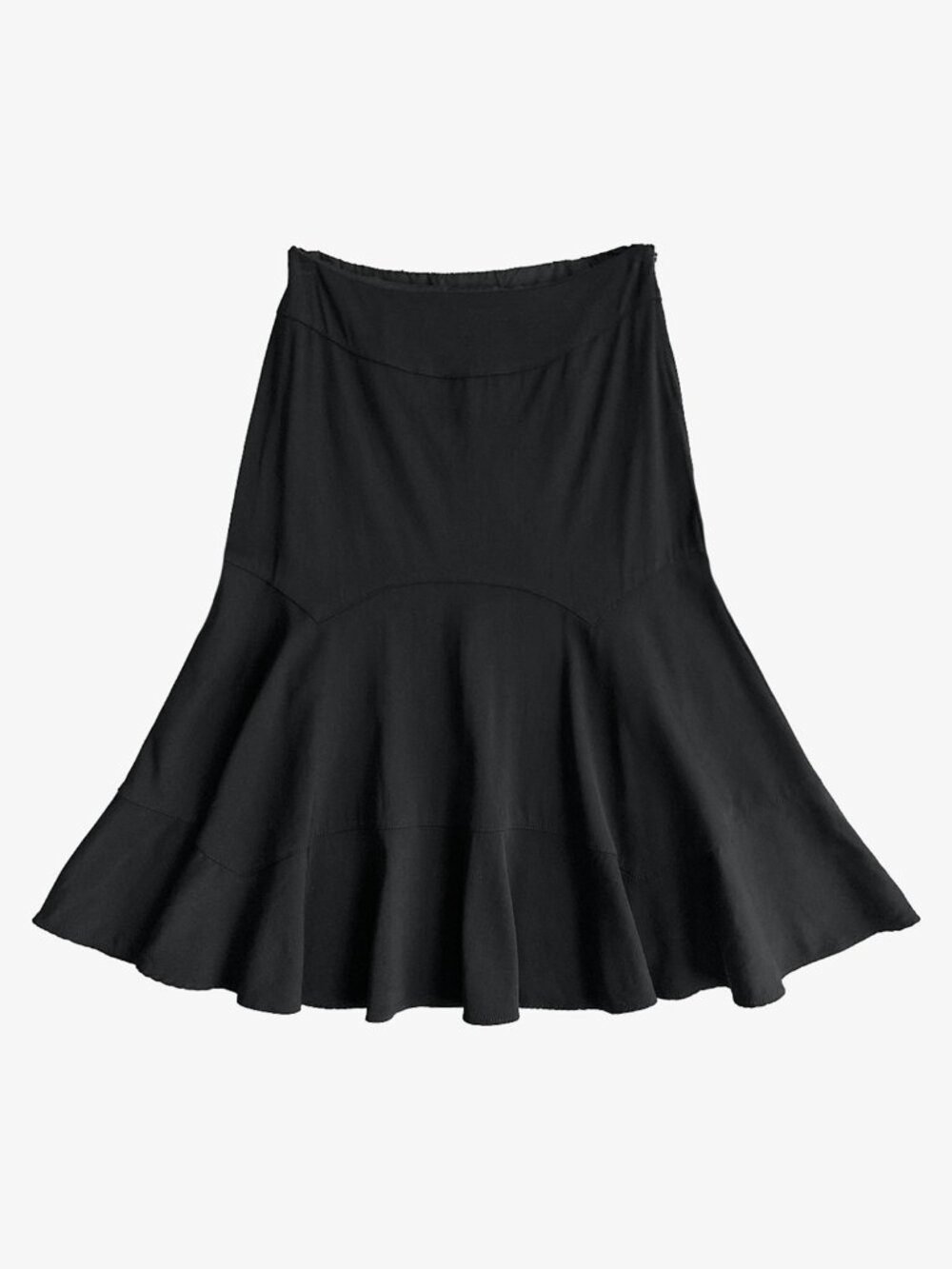 Vintage Y2K Black Wool Curved Seam Midi Skirt by Weekend Max Mara